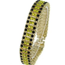 4 Row Iced Out Gold With Yellow & Black Cz Hip Hop Bling Bracelet - Best Deal