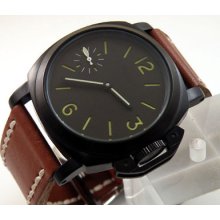 44mm Parnis Sterile Steel Pvd Manual Wind Mechanical Black Dial Mens Watch 267b