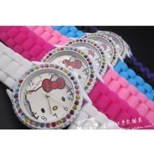 5pcs Hellokitty Crystal Quartz Wrist Watch Lady Jelly Silicone Wristwatch