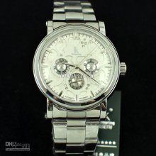 6pcs Luxury Mens Watch Silver Stainles Strap Ik Watch Automatic Mech