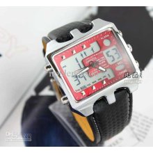 6pcs New Ohsen Day Date Quartz Digital Black Red Mens Band Watch Uni