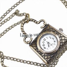 6x 403098 Alloy Vintage Bronze Bag Charms Pocket Watch Long Chain Necklace
