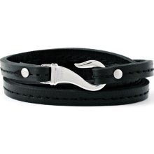 8 1/2in Black Leather Wrap Bracelet with Hook Clasp