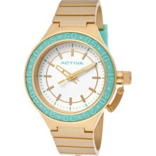 Activa Watches Women's White Dial Gold Polyurethane Gold Polyurethane