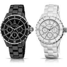Akribos Xxiv Multi-function Calendar Ceramic Bracelet Watch Unisex - Blk Or Wht