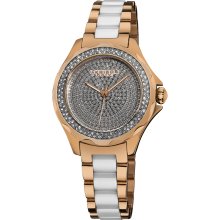 Akribos XXIV Women's Swiss Quartz Diamond Ceramic Link Bracelet Watch (Rose-tone/ White)