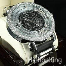 All Silver Finish Polished Case Unique Hip Hop Iced Out Watch Snoop Dogg Style