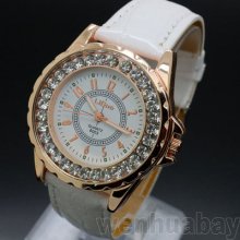 Analog Charm Round Dial Crystal Lady Girl Leather Quartz Wrist Watch Women Gift