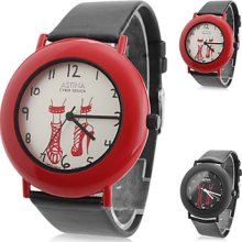 Analog Unisex Leather Quartz Wrist Watch 0687g (Black)