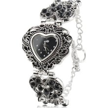 Analog Women's Alloy Quartz Bracelet Watch with Heart-shaped Case (Silver)