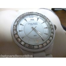 Anne Klein Ny White Ceramic Crystal Watch Round Analog Womens 12/2075wmwb