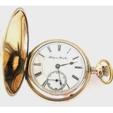 Antique 10k Gold Filled Hampden Pocket Watch,s18,,hunter Case,runs 132.2 Gm