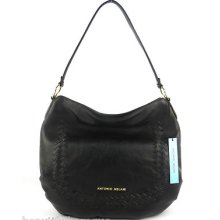Antonio Melani Shelbi Hobo Black Genuine Leather Weave Handbag