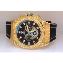 Aqua Master Yellow Gold Mens Diamond Watch Blue Accent Dial