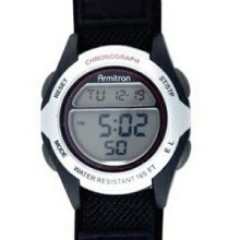 Armitron Ladies` Lcd Sport Alarm Watch With Black Nylon Strap & Silver Ring