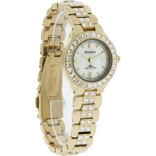 Armitron Quartz Ladies MOP Dial Gold Tone Crystal Bracelet Dress Watch 75/3689GP