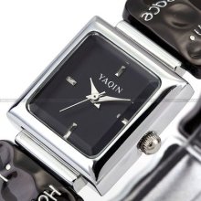 Arrival Yaqin Fashion Square Bangle Lady Women Silver Bracelet Analog Watch