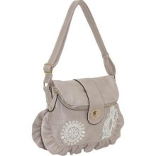 Ashley M Faux Leather Shoulder Bag with Lace Details