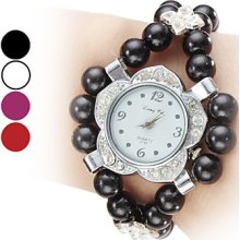 Assorted Colors Women's Plastic Analog Quartz Bracelet Watch with Pearl