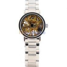 Automatic Mechanic Skeleton Men's Wrist Watch (Golden)