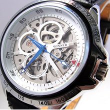 Automatic Mens Black Skeleton Mechanical Watch Sport Wrist Watch