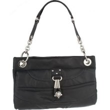 B. Makowsky Glove Leather East/West Shoulder Bag w/Chain Detail - Black - One Size