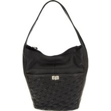 B. Makowsky Glove Leather Hobo Bag with Woven Detail - Black - One Size