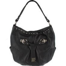 B.Makowsky Leather Hobo Bag with Belted Detail & Stud Accents - Black - One Size