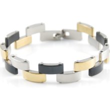 B821r&d Brand Menâ€™s Bracelet Stainless Steel Bangle 3 Tone Black Silver Golden