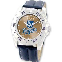 Baseball Watches - Men's Stainless Steel Kansas City Royals Watch and Leather Band
