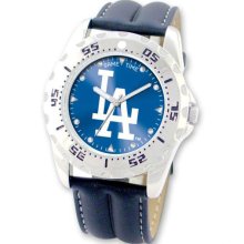 Baseball Watches - Men's Stainless Steel Los Angeles Dodgers Watch and Leather Band