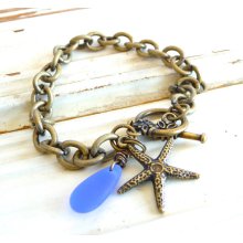 Beachy Sea Glass and Brass Starfish Bracelet