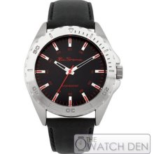 Ben Sherman - Men's Black & Red Dial Black Leather- R912