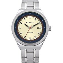 Ben Sherman Men's Quartz Watch With Beige Dial Analogue Display And Silver Stainless Steel Bracelet Bs021