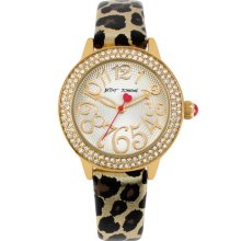 Betsey Johnson Crystal Bezel & Metallic Strap Watch, 32mm Leopard/ Gold