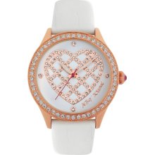 Betsey Johnson Lattice Heart Dial Watch, 42mm White/ Rose Gold