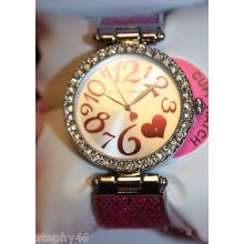 Betsey Johnson Pink Glitter Bling Cuff Bracelet Watch Bj00163-01