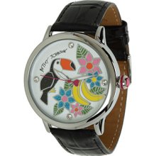 Betsey Johnson Silvertone Toucan & Floral Graphic Dial Watch with