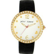 Betsey Johnson Womens Watch Bj00015 Large Tone Black Croc Leather White Dial