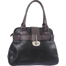 Black Designer Handbag With Gold Buckle Size Large Clutch With Shoulder Strap