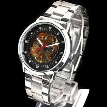 Black Dial Stainless Steel Band Men Mechanical Watch
