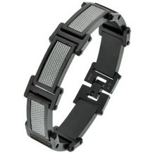 Black Ion-Plated Stainless Steel Bracelet with Carbon Fiber Inlay - 8.