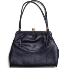 Black leather clutch purse black gold handbag vintage purse gold snap closure 60s purse