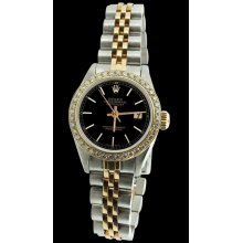 Black stick dial datejust women rolex watch SS & gold jubilee diamond bezel - Black - Stainless Steel