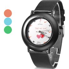 Black Women's Casual Style PU Analog Quartz Wrist Watch
