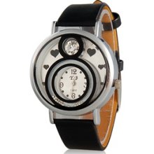 Black Women's Crystal & Circle Detail Analog Watch with Faux Leather Strap