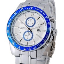 Blue Curren 8010 Stainless Steel Analog Men Business Watch With Calendar