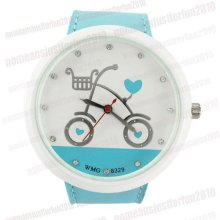 Blue Leather Women Bicycle Cartoon Watch M474u