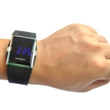 Blue Led Day Date Digital Mens Black Wrist Watch