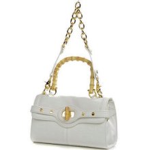 Bodhi White Leather Bamboo Handle Satchel Tote Bag Handbag Convertible Cute